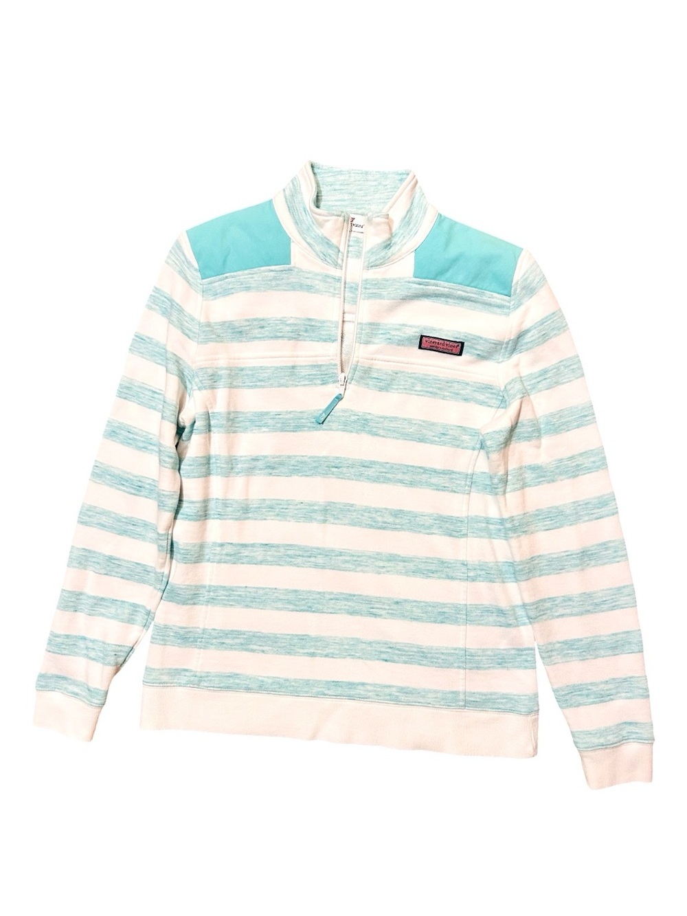 Vineyard Vines Aqua and White Striped Pullover Top